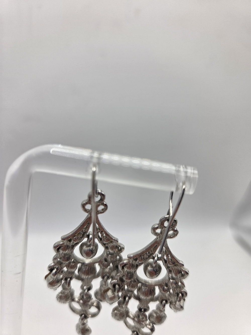 Jim Ball Designs Openwork Filigree Rhinestone Crystal Chandelier Dangle Earrings - Picture 5 of 6